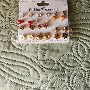 Fashion Earrings Set - Gold, Red, Orange